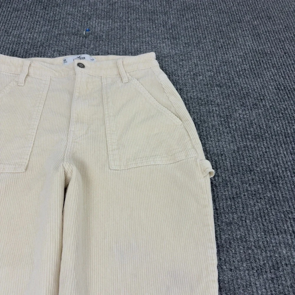 Hollister Carpenter Pants Womens 5R Cream Corduroy Ultra High Rise Utility Style
